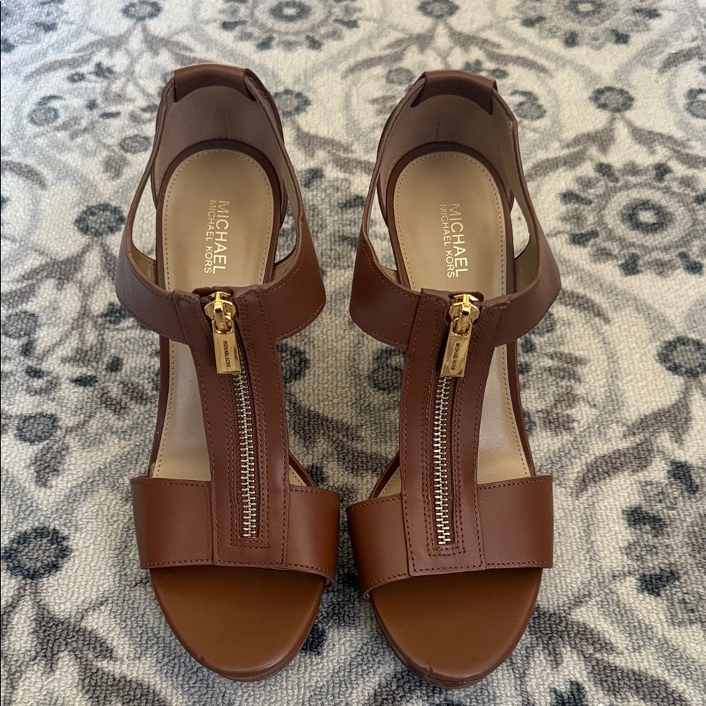 Michael Kors Brown Sandals with Gold Zipper